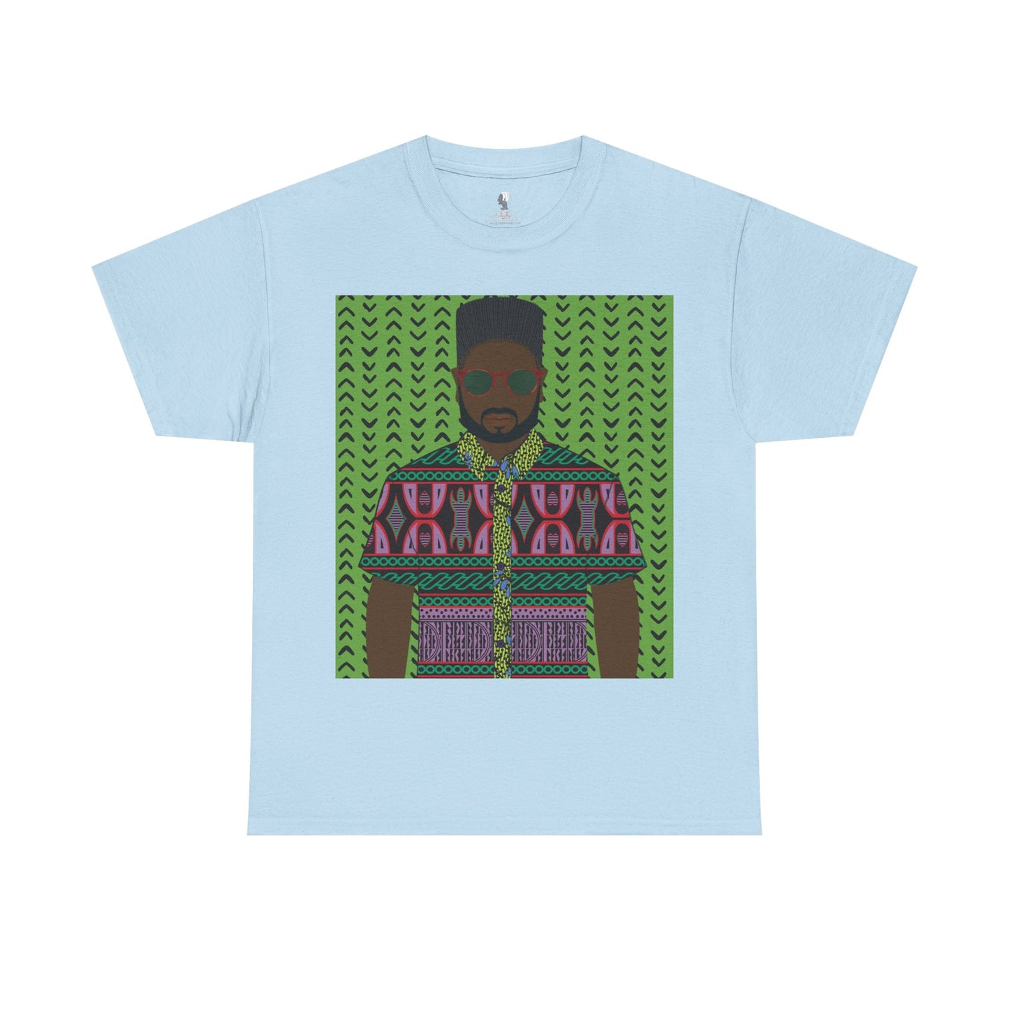 Phillipe(Chocolate) in Purple Toghu on Green Mudcloth Unisex Heavy Cotton Tee
