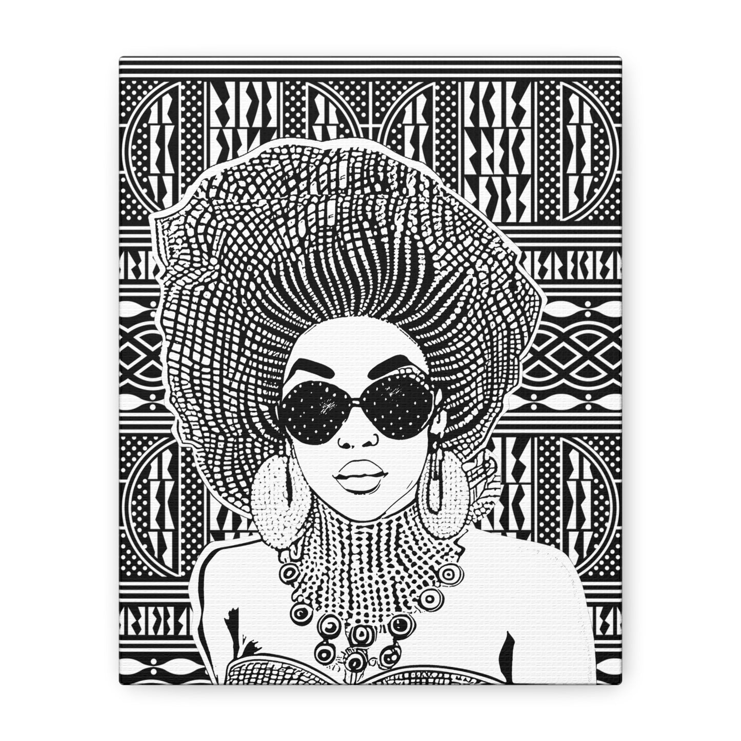 Madame Headtie on BW Ndop Matte Canvas, Stretched, 1.25" Modern African Art Print, Stylish Home Decor