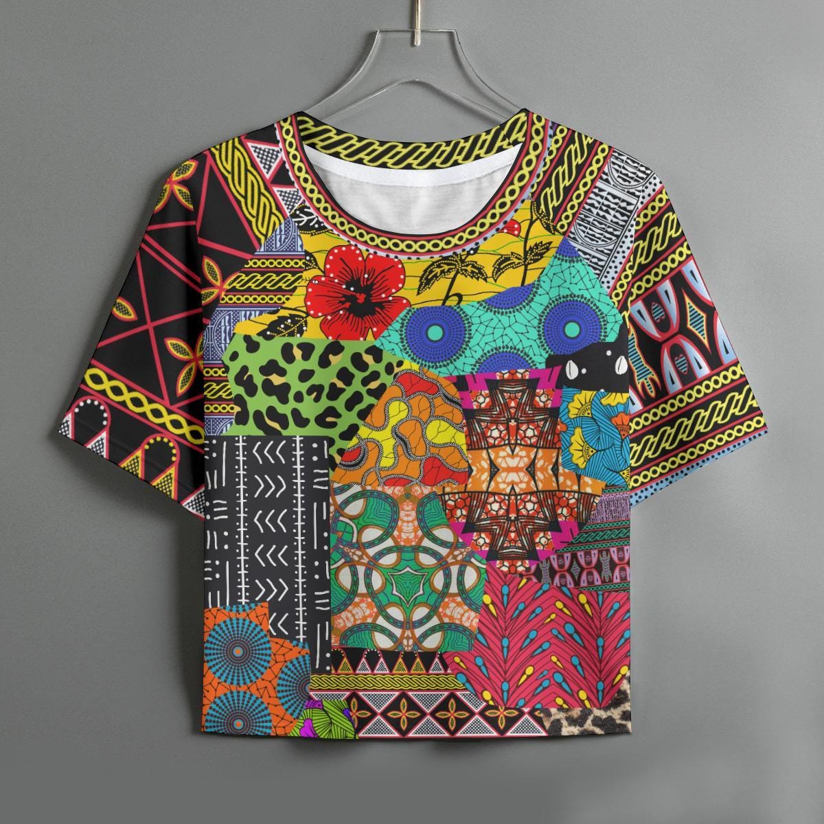 Ankara African Print Crop Top: High-Stretch Raglan Shirt