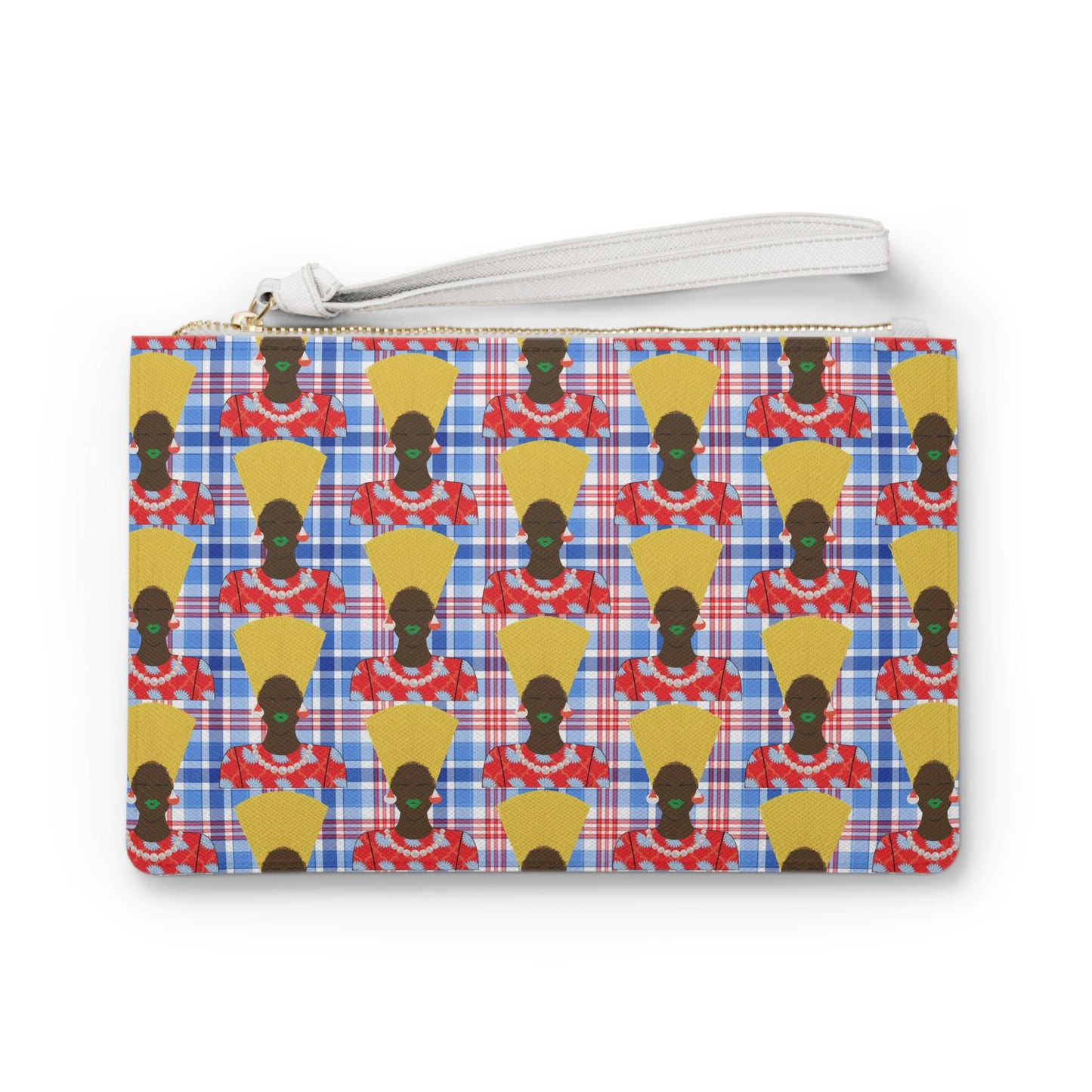 Plaid Vegan Leather Wristlet Clutch: Mukuta Brown Nef Print