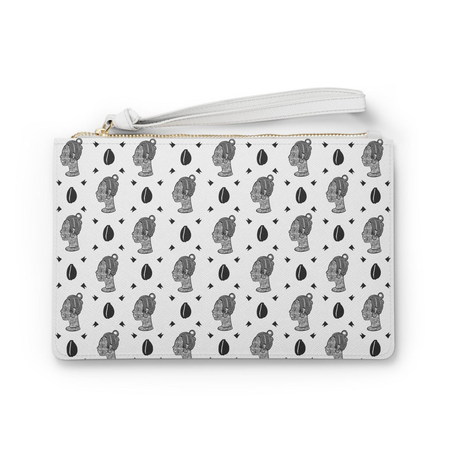 White Cowrie Wristlet Purse: Vegan Leather African Clutch