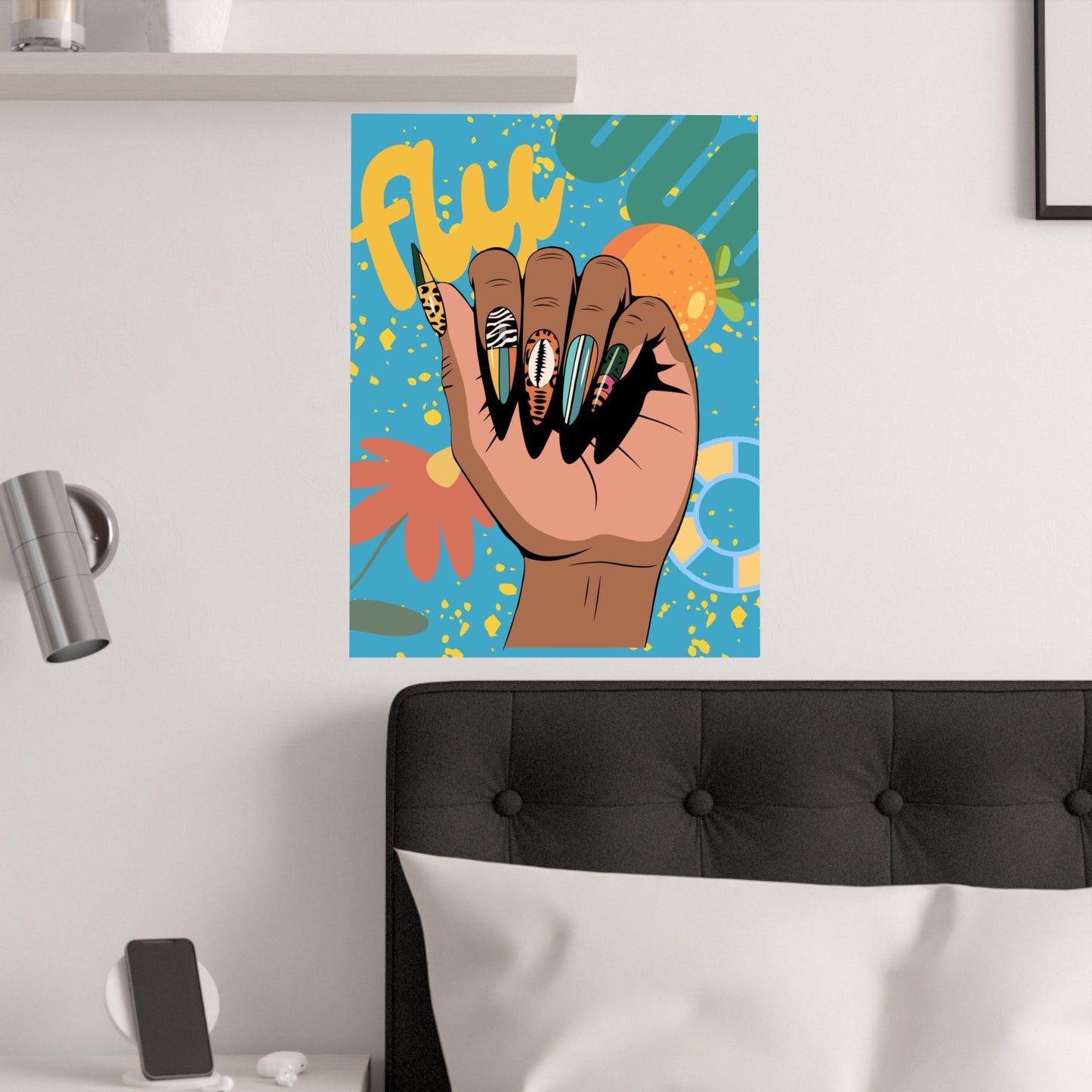 Fly Nails Hand-some Satin Poster, Nail Design Wall Art, Modern Home Decor, Boho Aesthetic, Nail Tech Gift Idea, Bohemian Wall Hanging