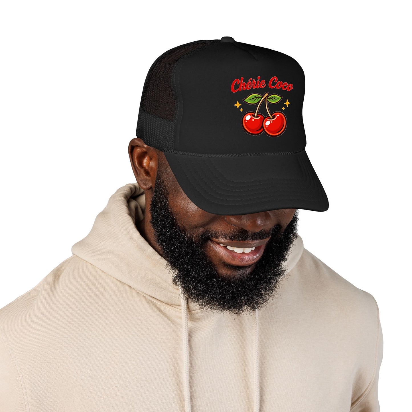 Chérie Coco Trucker hat , Cherry retro script design, Mother's Day Gift