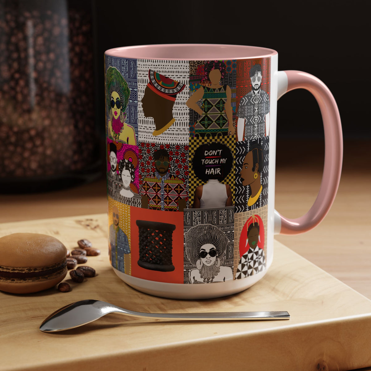 African Pipo Accent Coffee Mug - 11oz, 15oz, 4 Colors, 2 Sizes, Unique Ethnic Design, Kitchenware, Tea Cup, Home Decor, Drinkware