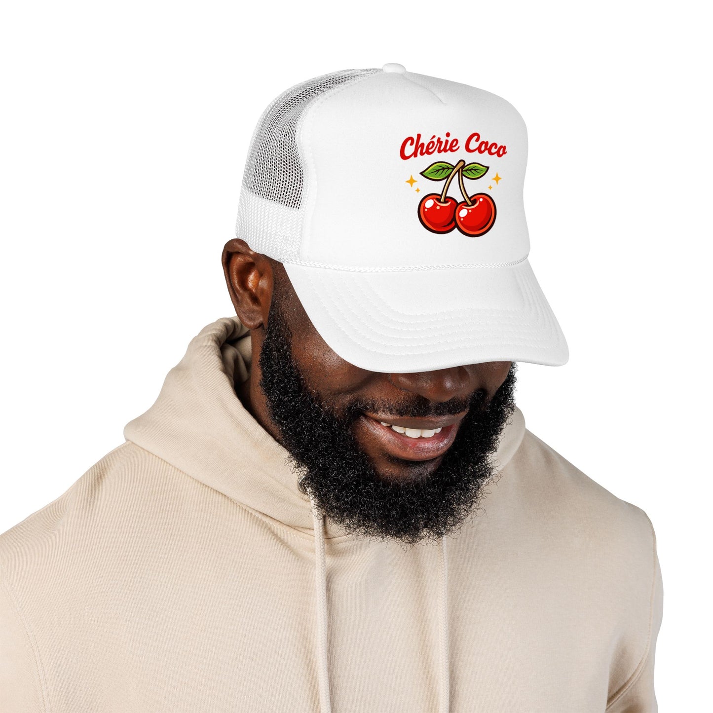 Chérie Coco Trucker hat , Cherry retro script design, Mother's Day Gift