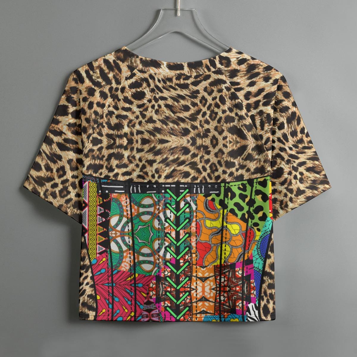 Ankara Leopard Crop Top: Women's Quilt Raglan Shirt