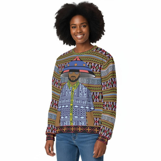 Fulani Blues Print Sweatshirt: Cameroon Ndop Toghu Design