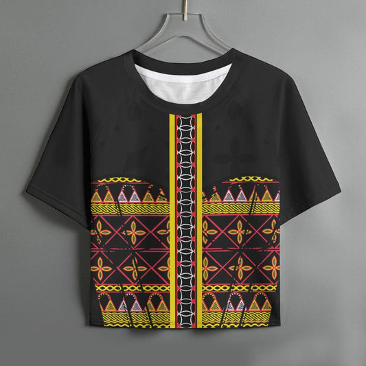 Women's Toghu Crop Top: African Print, Raglan Sleeve