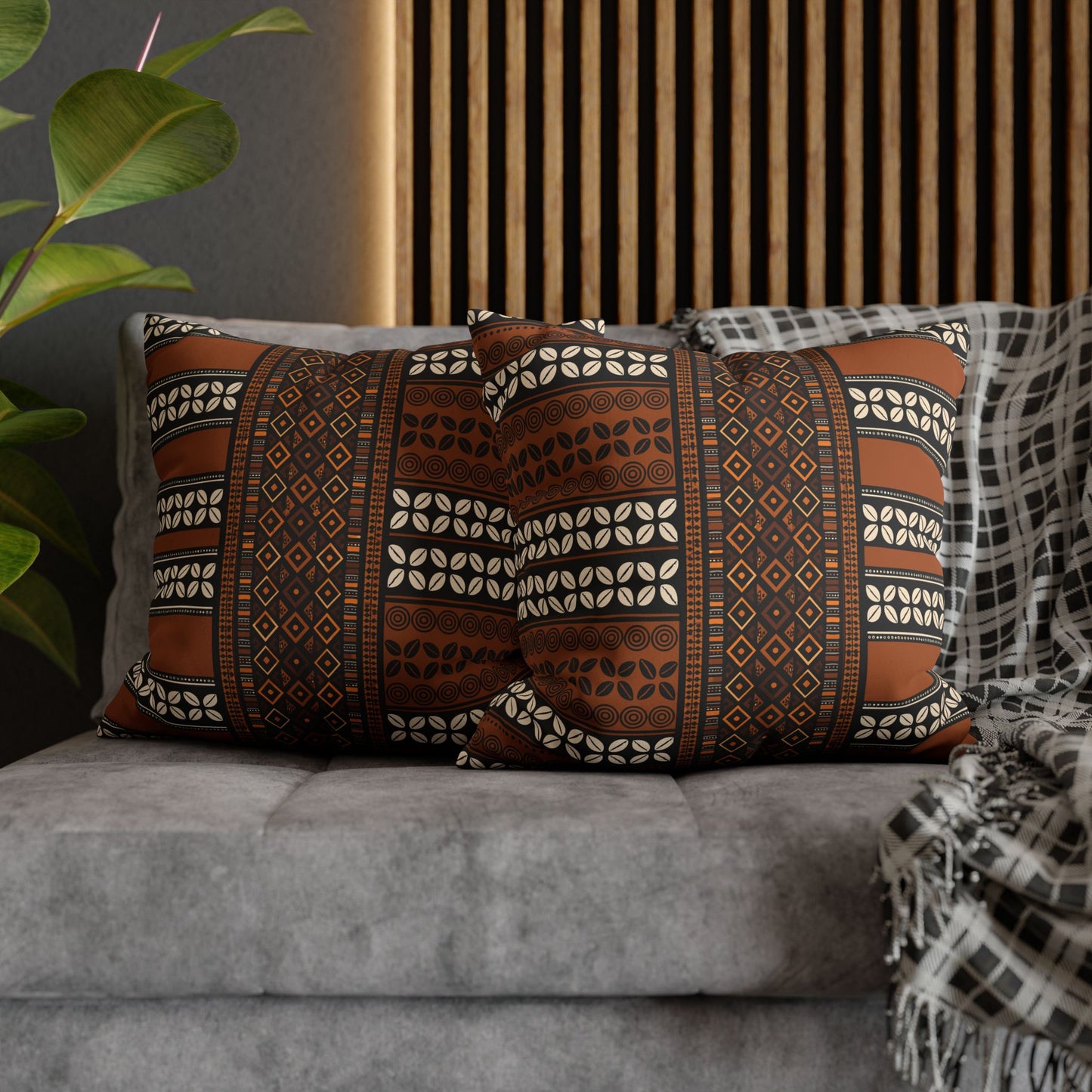 Mudcloth and Cowries  Faux Suede Pillow Case, Square Throw Cushion, Boho Home Decor, Living Room Accent, Bedroom Accessory