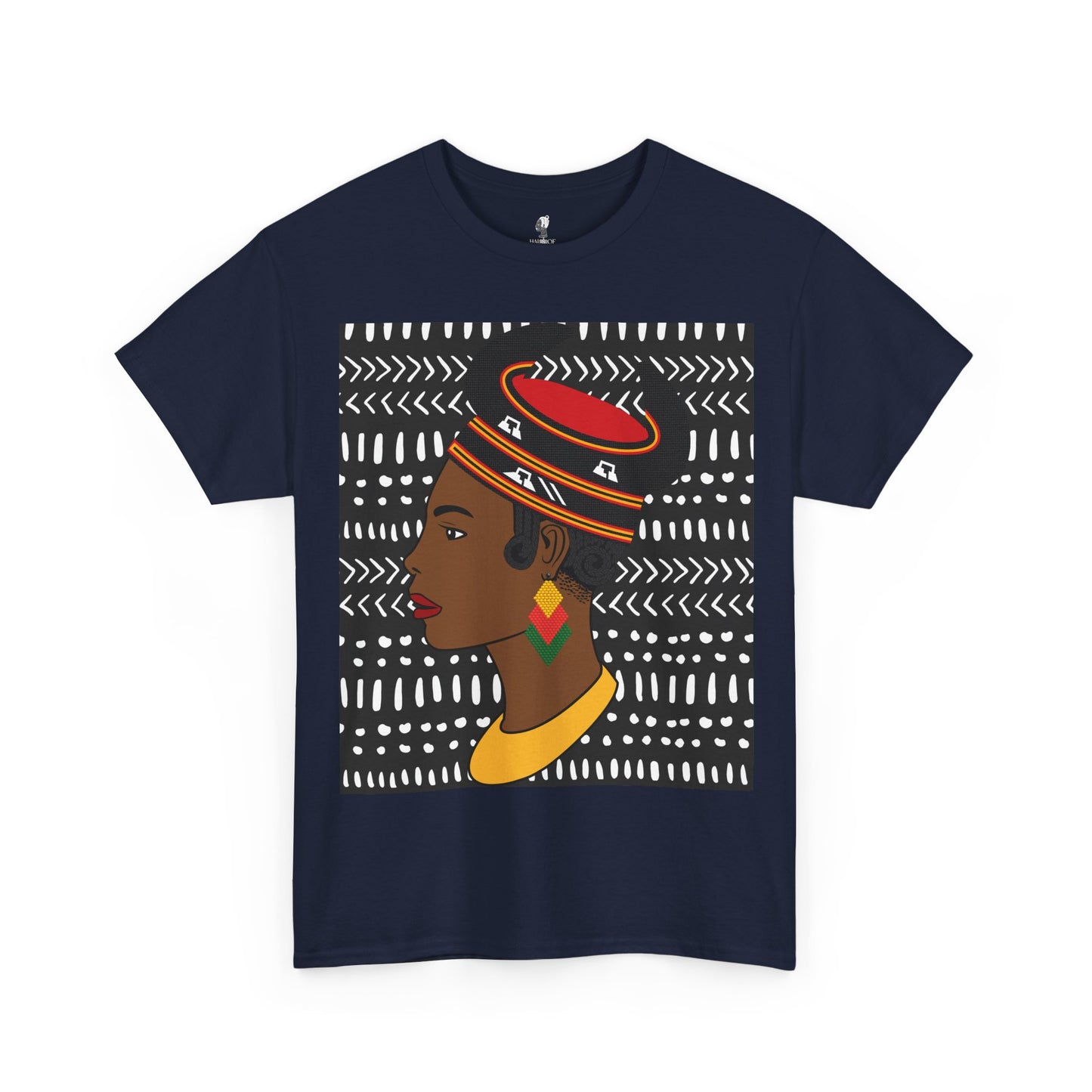 African Lady in Bamenda Bamileke Hat Unisex Tee, Ethnic Mudcloth T-Shirt, Black Boho Shirt, Festival Clothing, Afrocentric Top