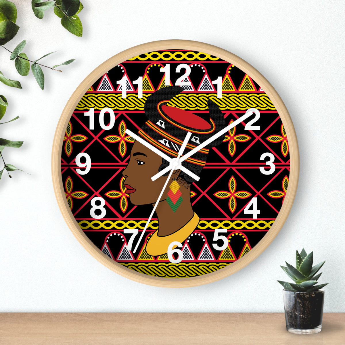 African Woman Wall Clock, Cameroonian Wood Bamenda Hat ToghuDecor