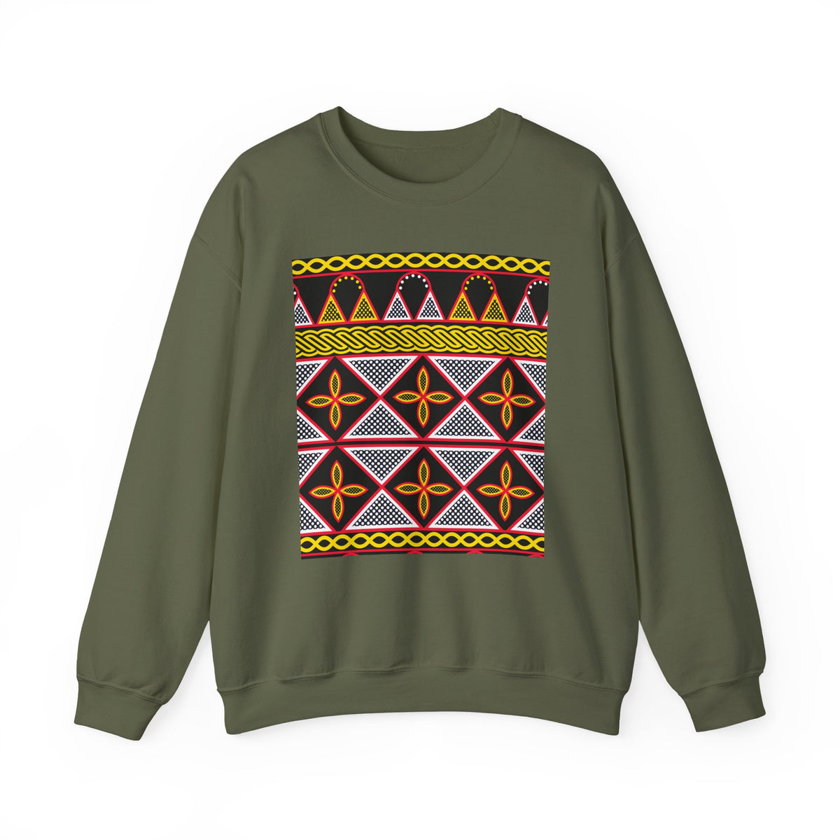 Toghu Panel Unisex Heavy Blend Crewneck Sweatshirt, African-Inspired Front & Back Design