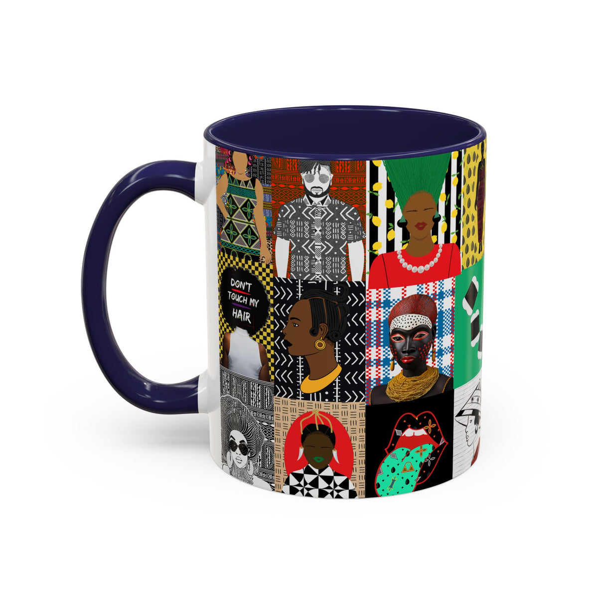 African Pipo Accent Coffee Mug - 11oz, 15oz, 4 Colors, 2 Sizes, Unique Ethnic Design, Kitchenware, Tea Cup, Home Decor, Drinkware