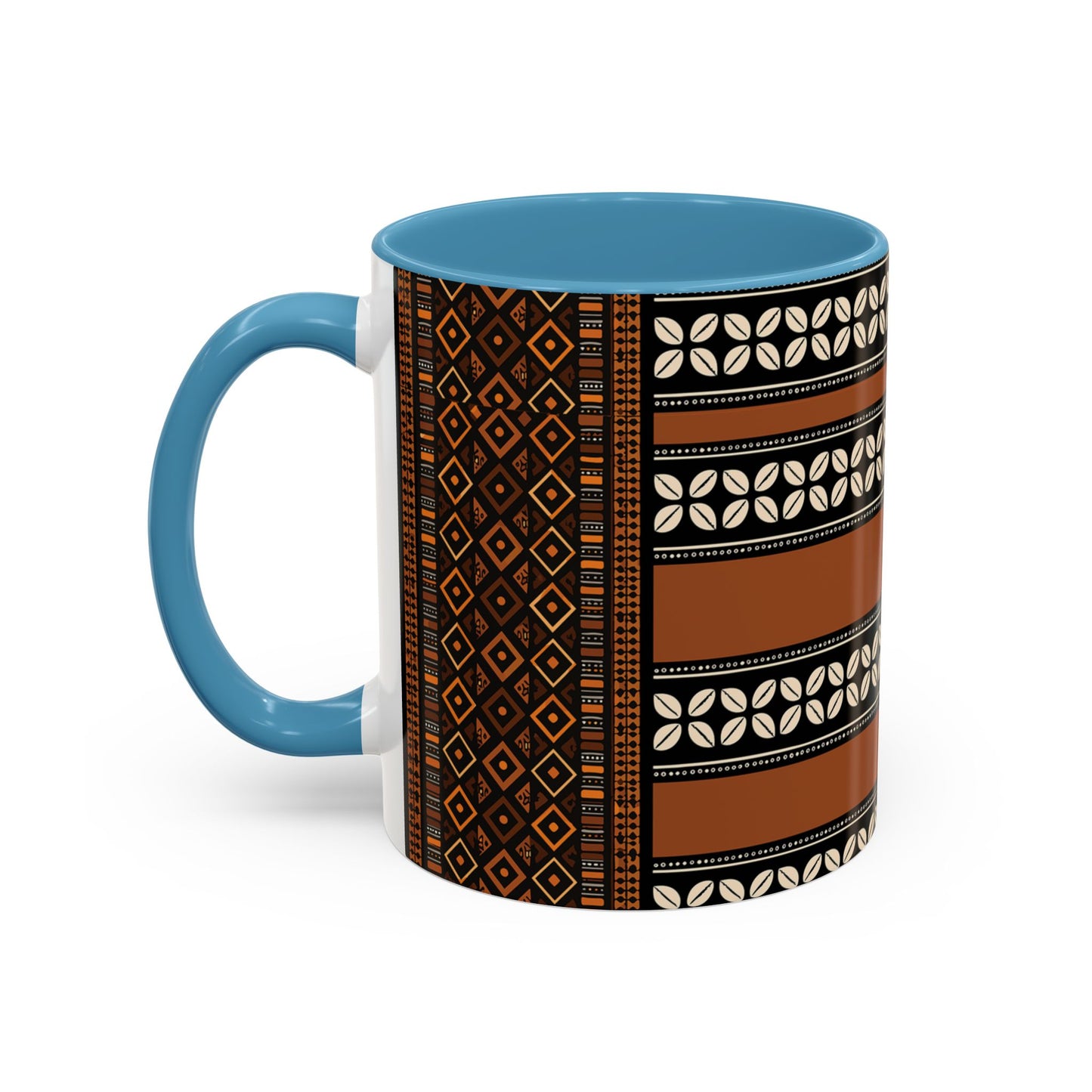 Mudcloth and Cowries Ceramic Coffee Mug (11, 15oz) in 4 Colors, 2 Sizes, Unique African Print Design