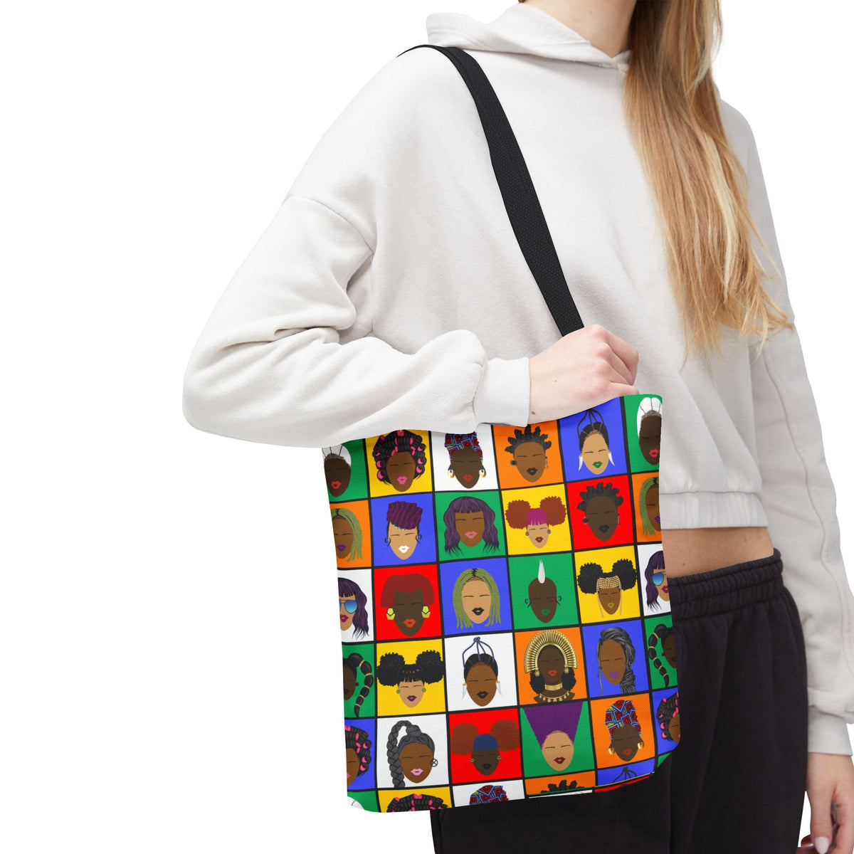 Colorful Faces Pattern Tote Bag — Multicultural Pop Art All-Over Print