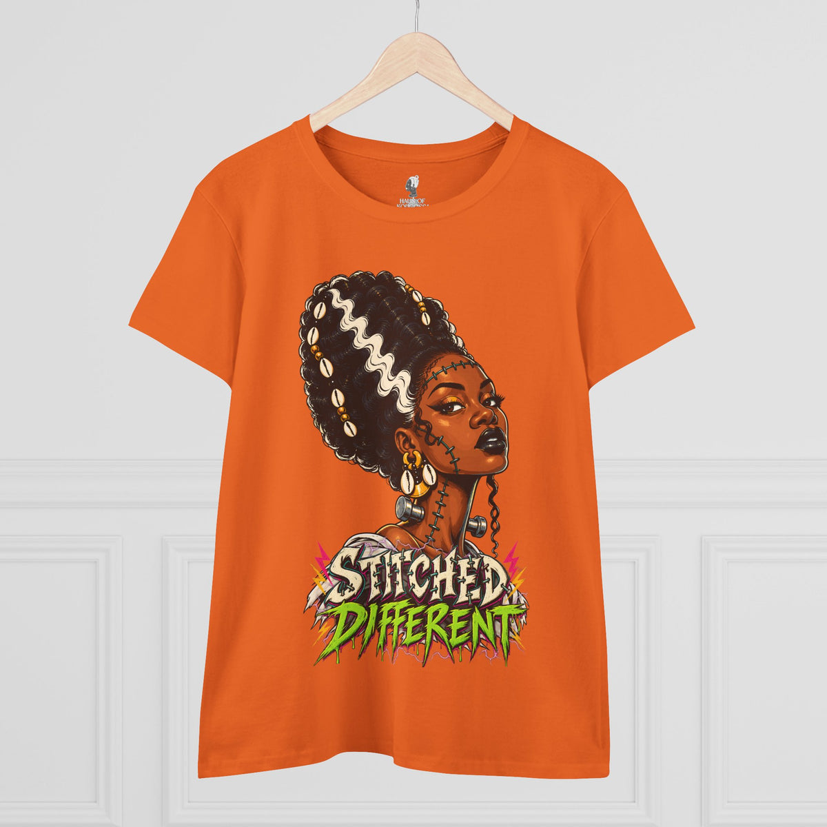 Stitched Different Afro Punk Portrait Tee, Halloween Women's Cotton Cotton T-Shirt