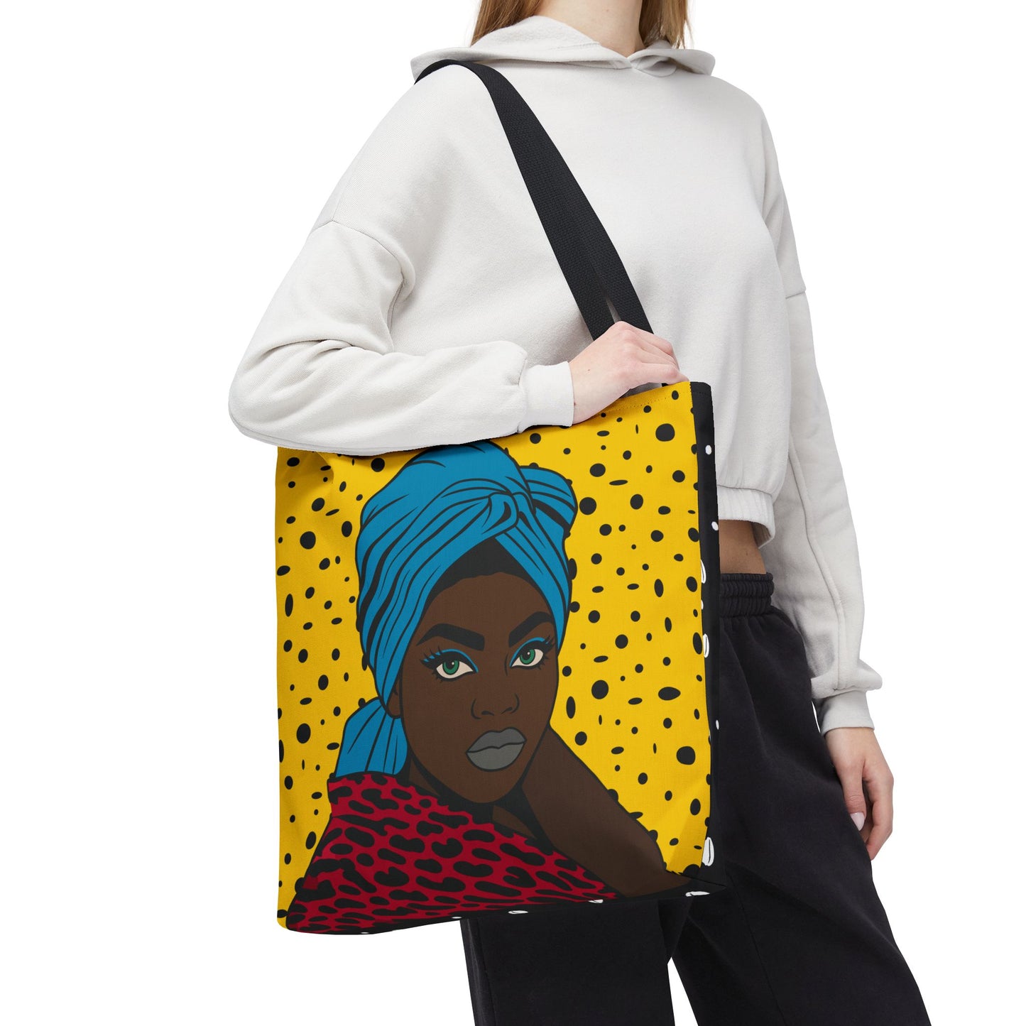 Turbanique Afro Glam Tote Bag, Black Woman, Cheetah Print, "VaVa Voom" Back