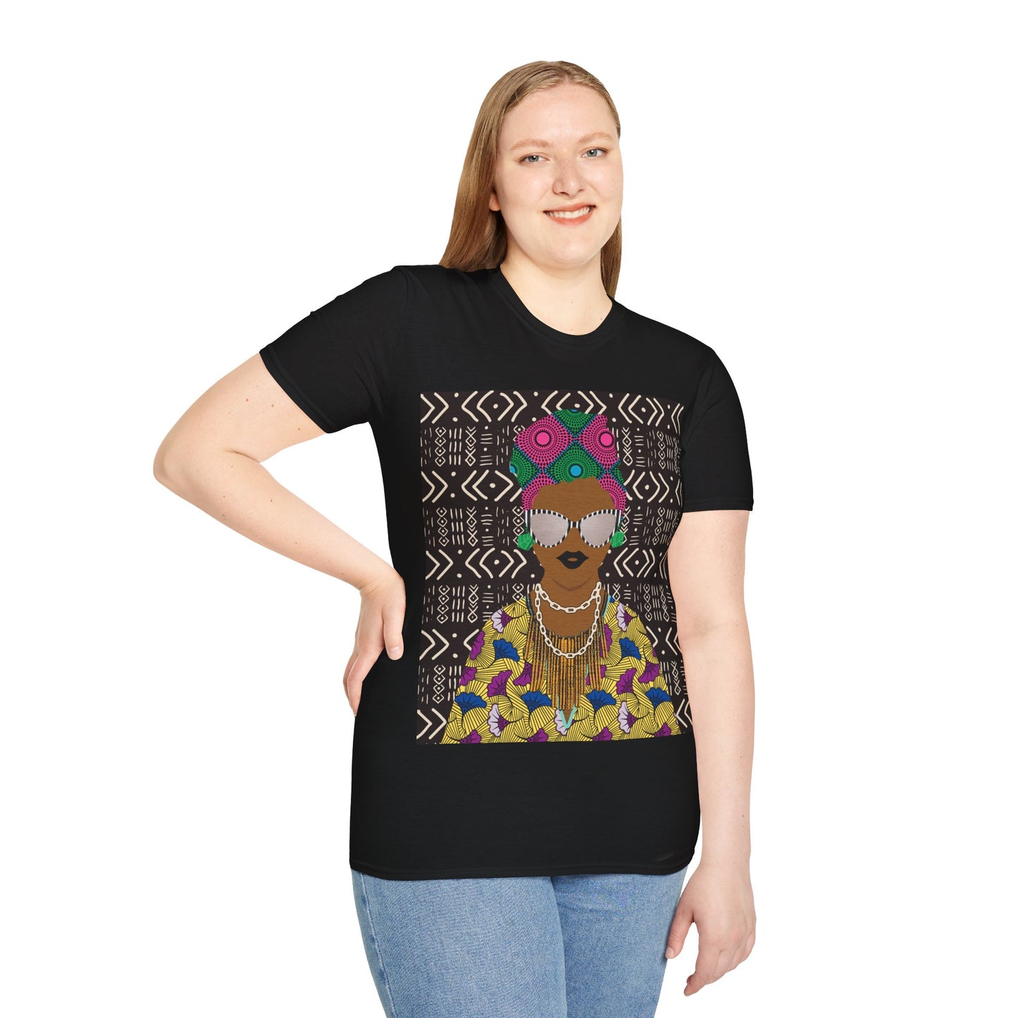 Sabi - Floral on Mudcloth Unisex Softstyle T-Shirt