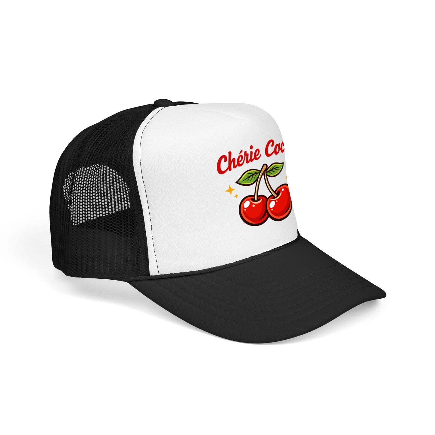 Chérie Coco Trucker hat , Cherry retro script design, Mother's Day Gift