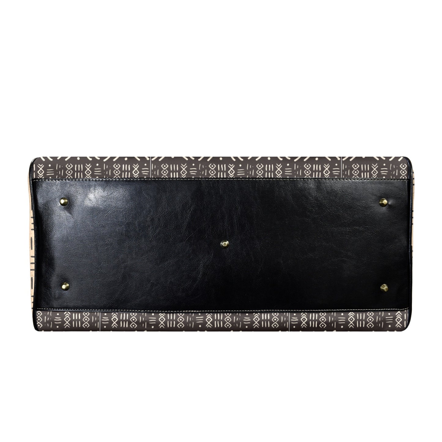 New Vegan Leather Travel Bag, Black Mudcloth with Cork Mudcloth Sides