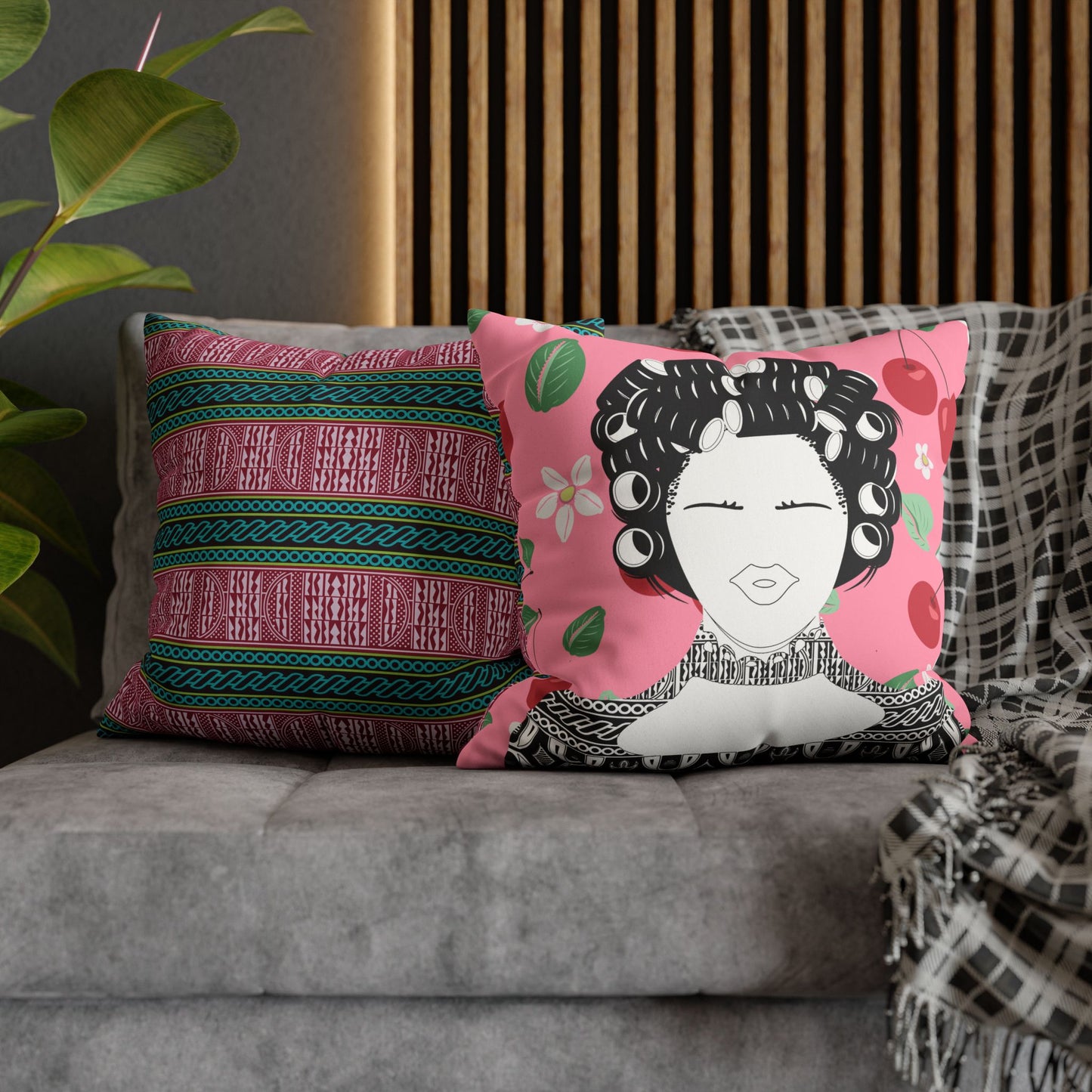 Chantal(BW) Two-Sided Faux Suede Square Pillow Case on Cowries and Cherries