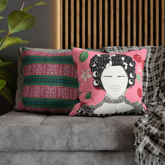 Chantal(BW) Two-Sided Faux Suede Square Pillow Case on Cowries and Cherries