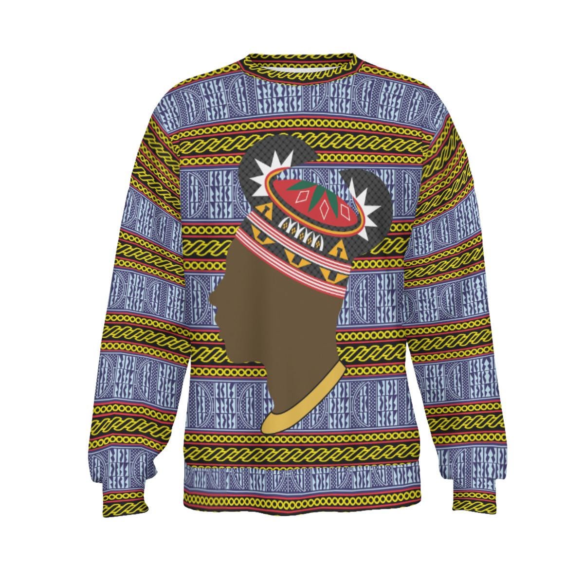 Ndop Print Sweatshirt: Bamileke Man in Horn Hat, Unisex Scuba Fabric