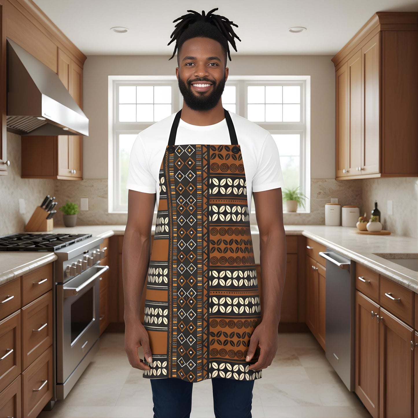 Mudcloth Print Apron, African Kitchen Gardening Apron, Retro Cooking Style Polyester