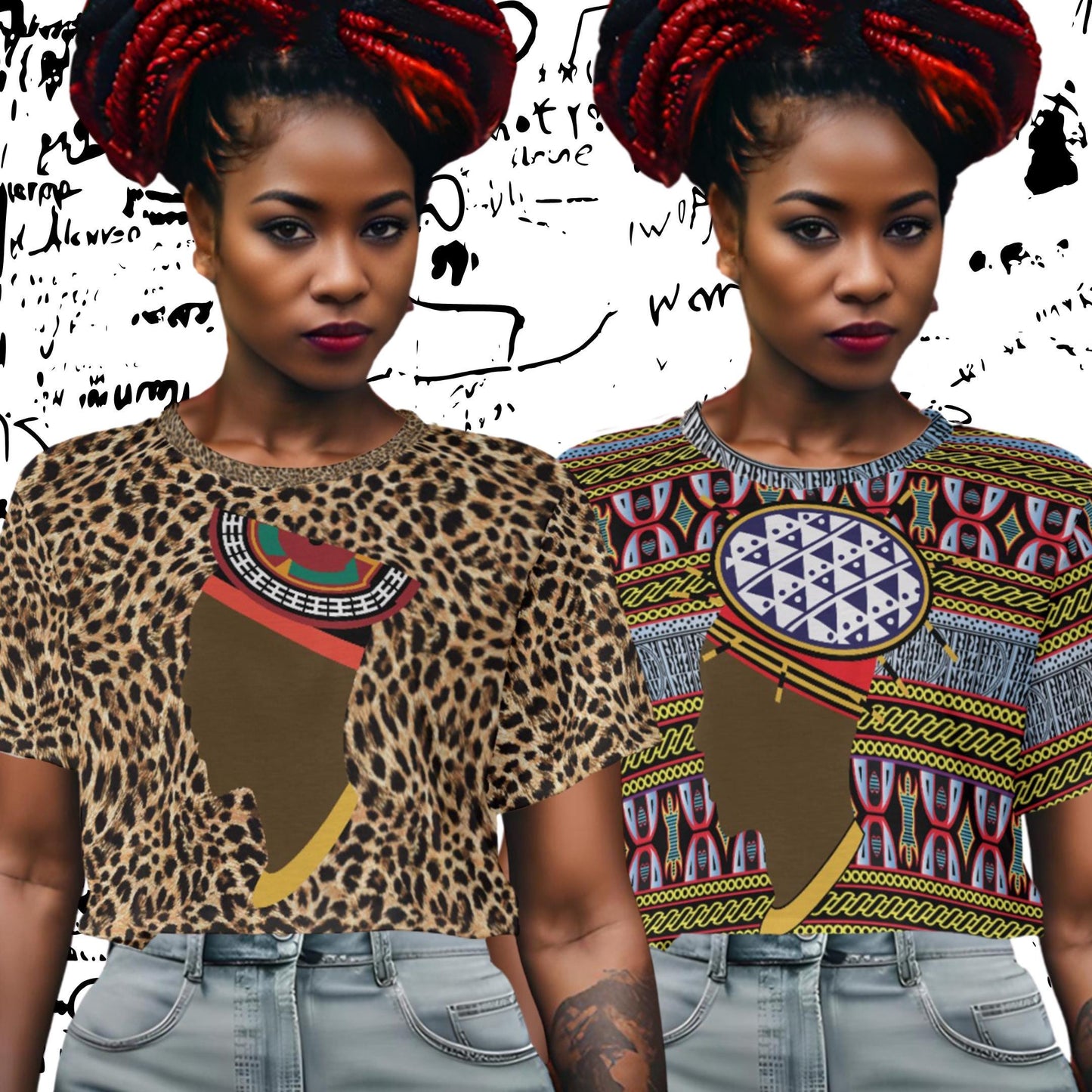 Spiky Man Hat on Ndop Print Crop Top