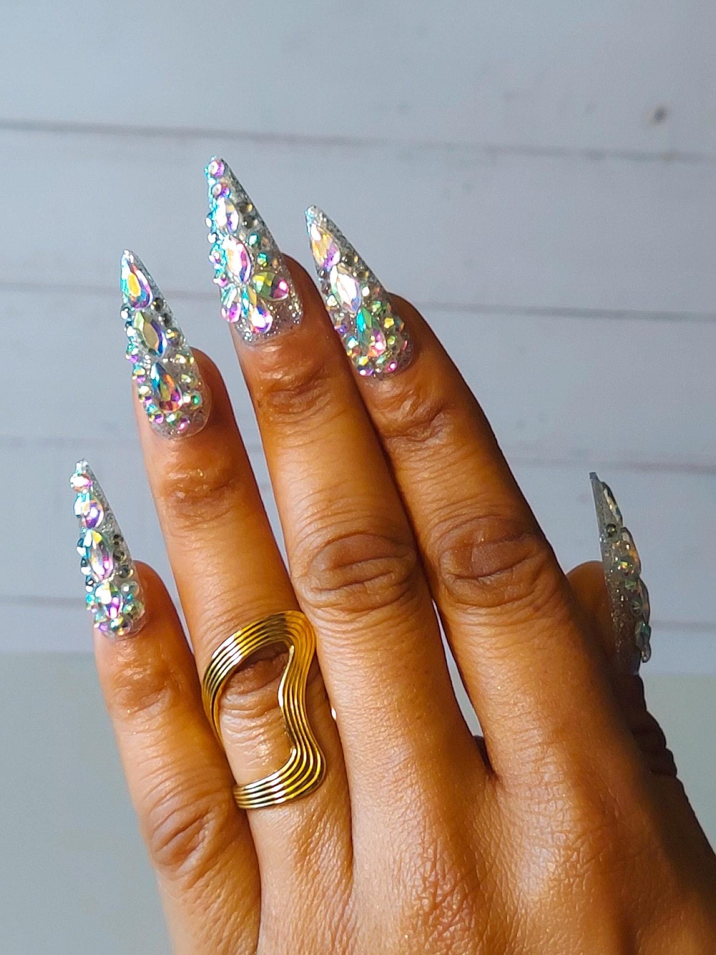 Luxury Diamond Crystal Press On Nails, Long Stiletto Glam Nail Art, Ready to Ship
