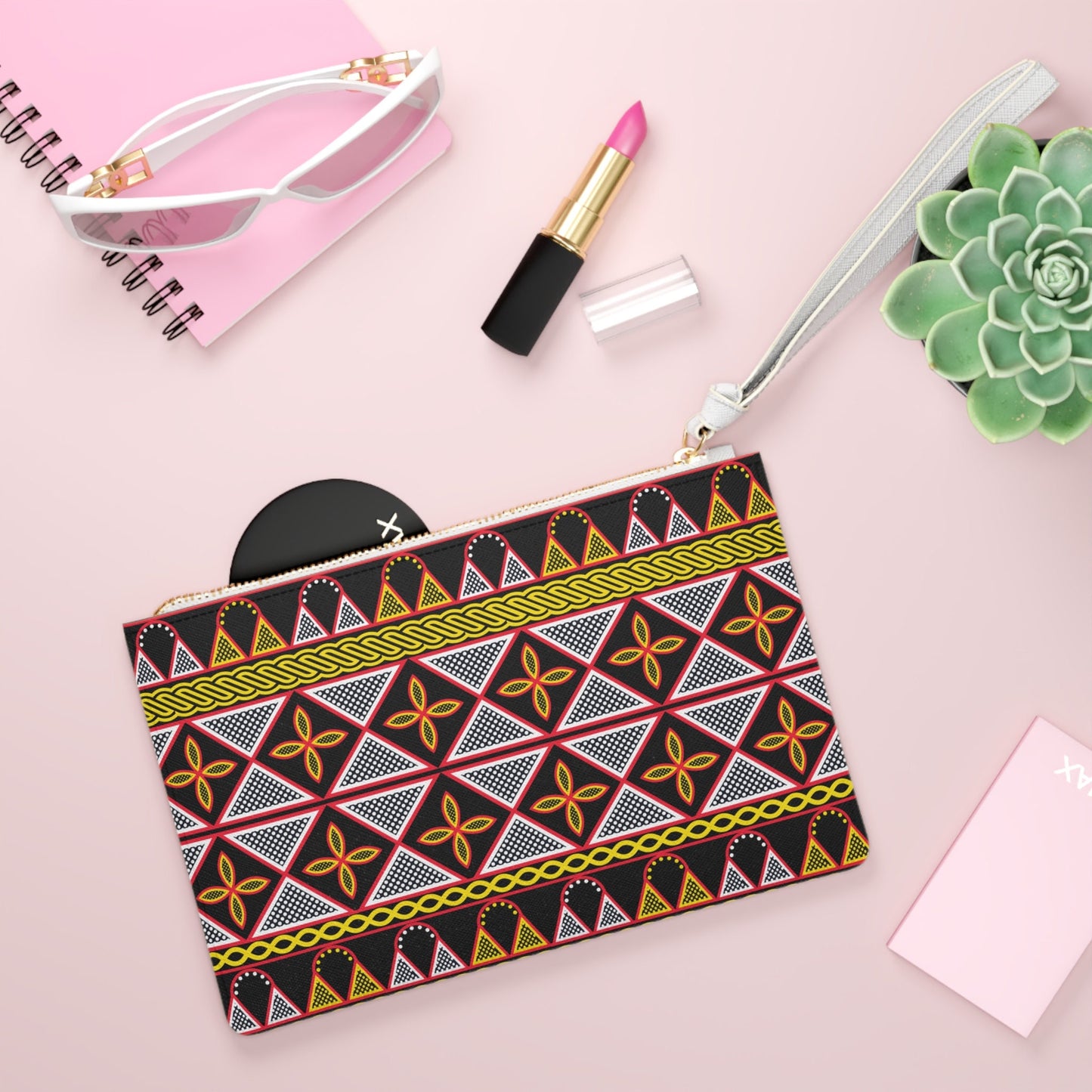 Vegan Leather Wristlet Clutch: Toghu African Print Evening Bag