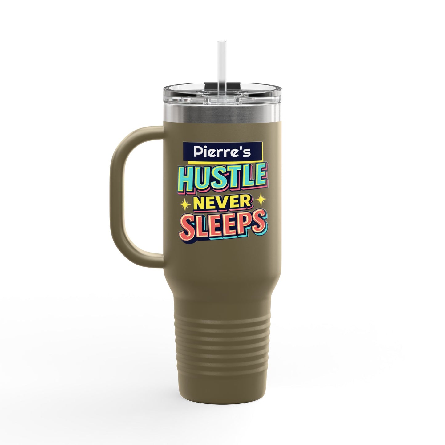 Hustler ever Sleeps Personalized Insulated Travel Mug, 40oz, Stylish Travel Companion, Premium Coffee Mug, Gifts for Him