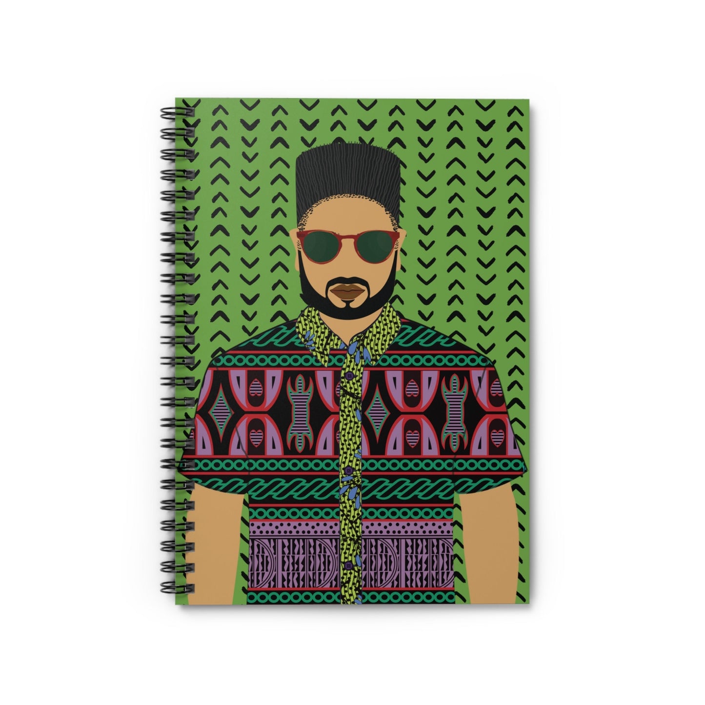 Phillipe in Purple Toghu on Green Mudcloth Spiral Notebook