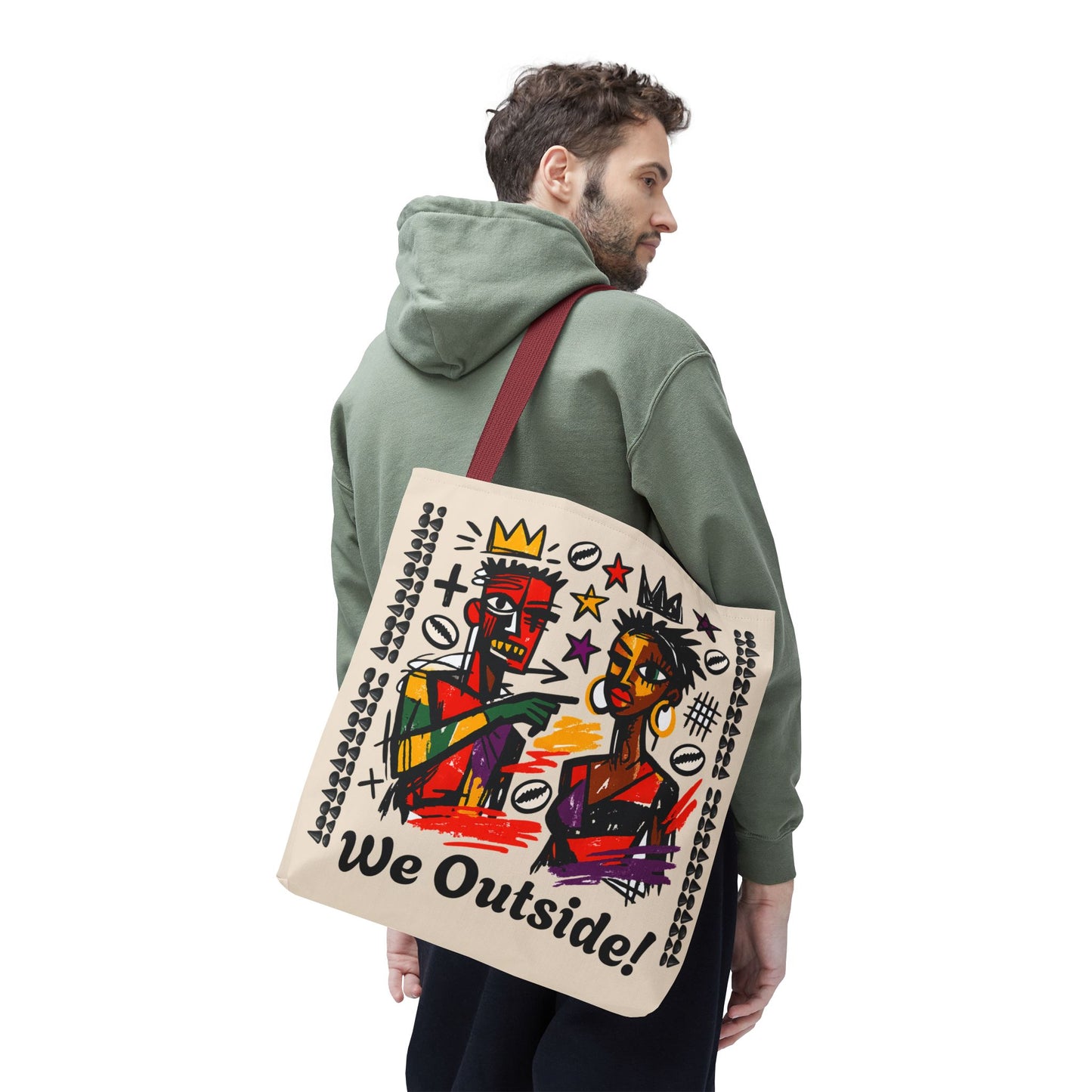 We Outside! Canvas Tote Bag, Abstract Couple Artwork Print , Street Art Design
