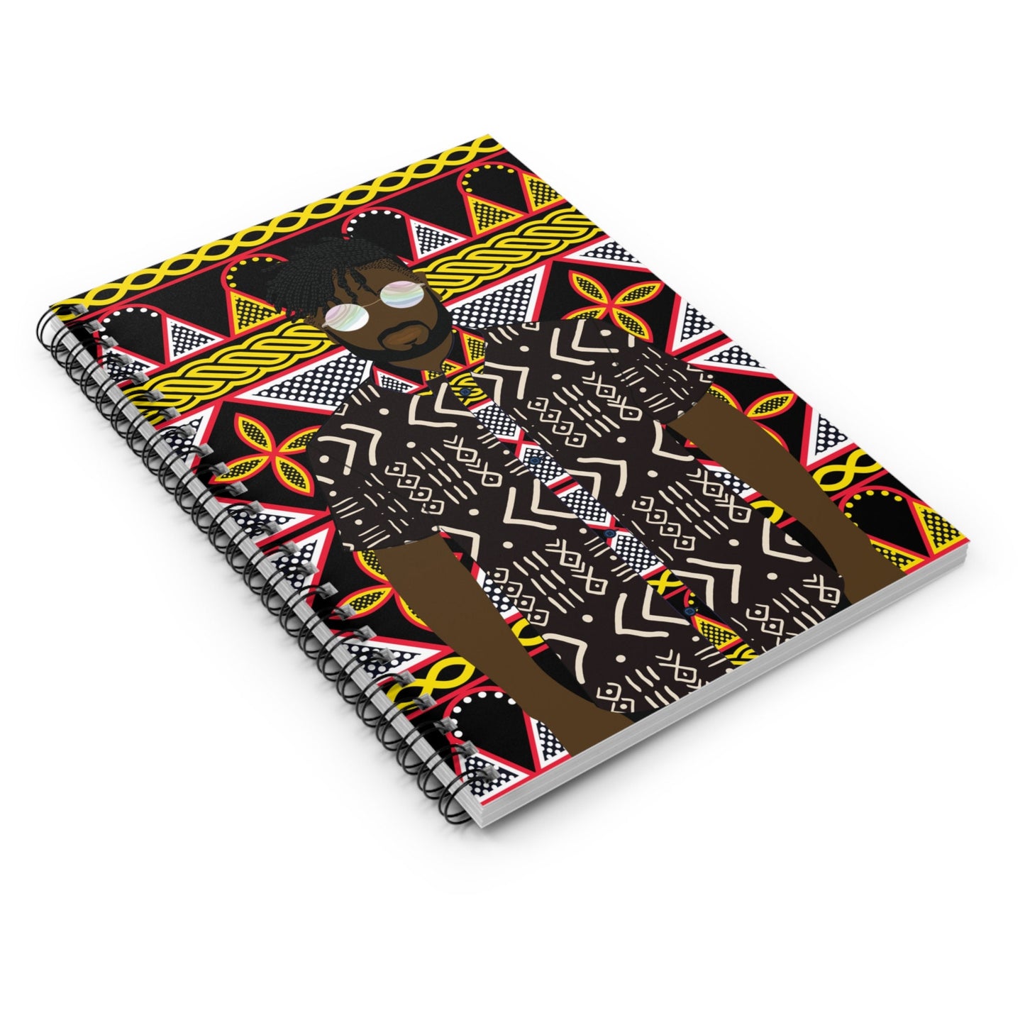 Pascale in Mudcloth on Yellow Toghu - Front Cover Spiral Notebook - Ruled Line