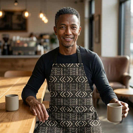 Mudcloth Print Apron, African Kitchen Gardening Apron, Retro Cooking Style, Polyester Fabric