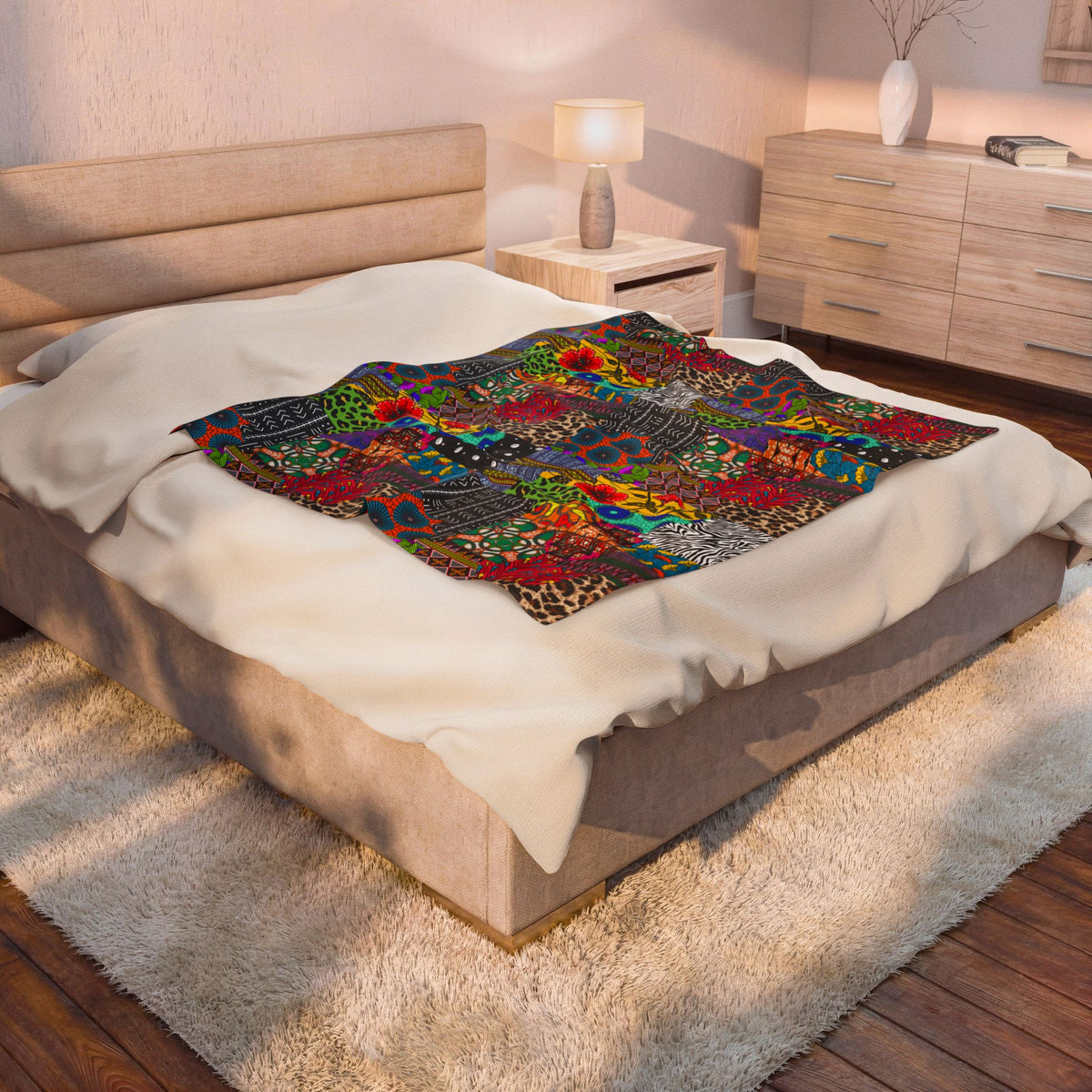 Afrik Quilt African Print Velveteen Plush Blanket