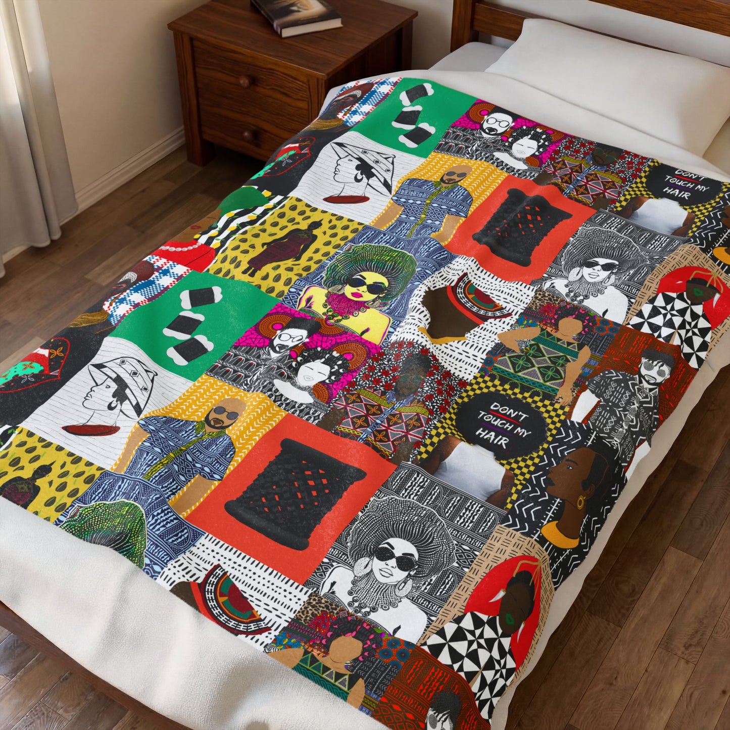 The Pipo Velveteen Blanket, Cozy Throw, Ethnic Design Bedding, Soft Afrocentric Bedspread, Warm Living Room Decor, Unique Cultural