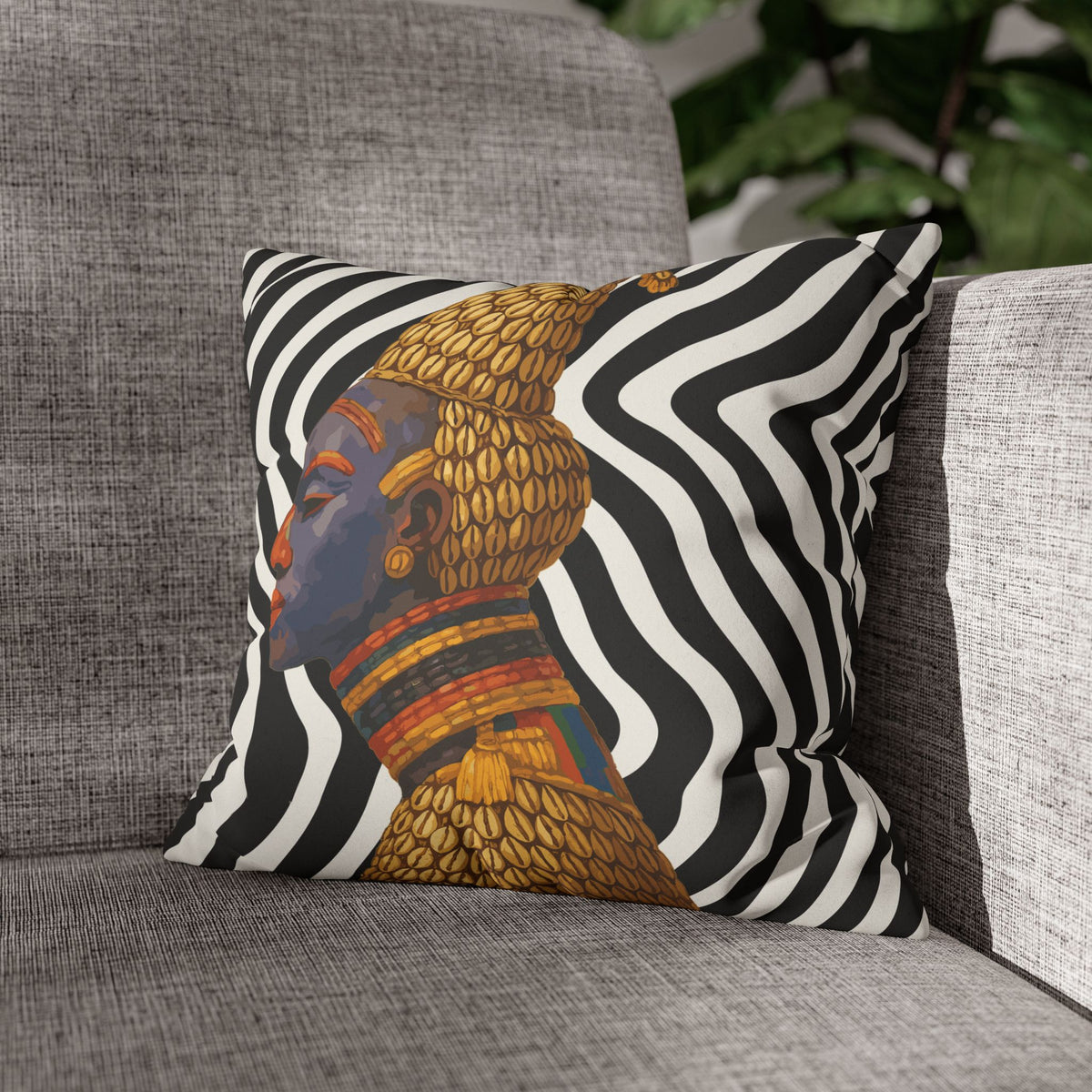 Bangwa Mask Faux Suede Pillow Case, Square Throw Cushion, Boho Home Decor, Living Room Accent, Bedroom or Living room Accessory
