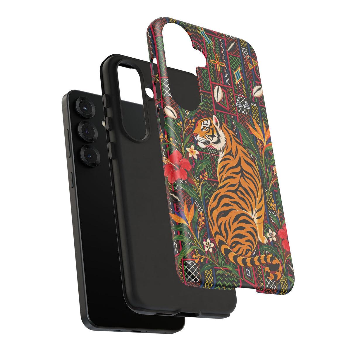 Bengal Tiger & Tropical Blooms Phone Case, African Art Design, Stylish Protective Cover for Samsung and iPhone, Unique Accessory, Gift Idea