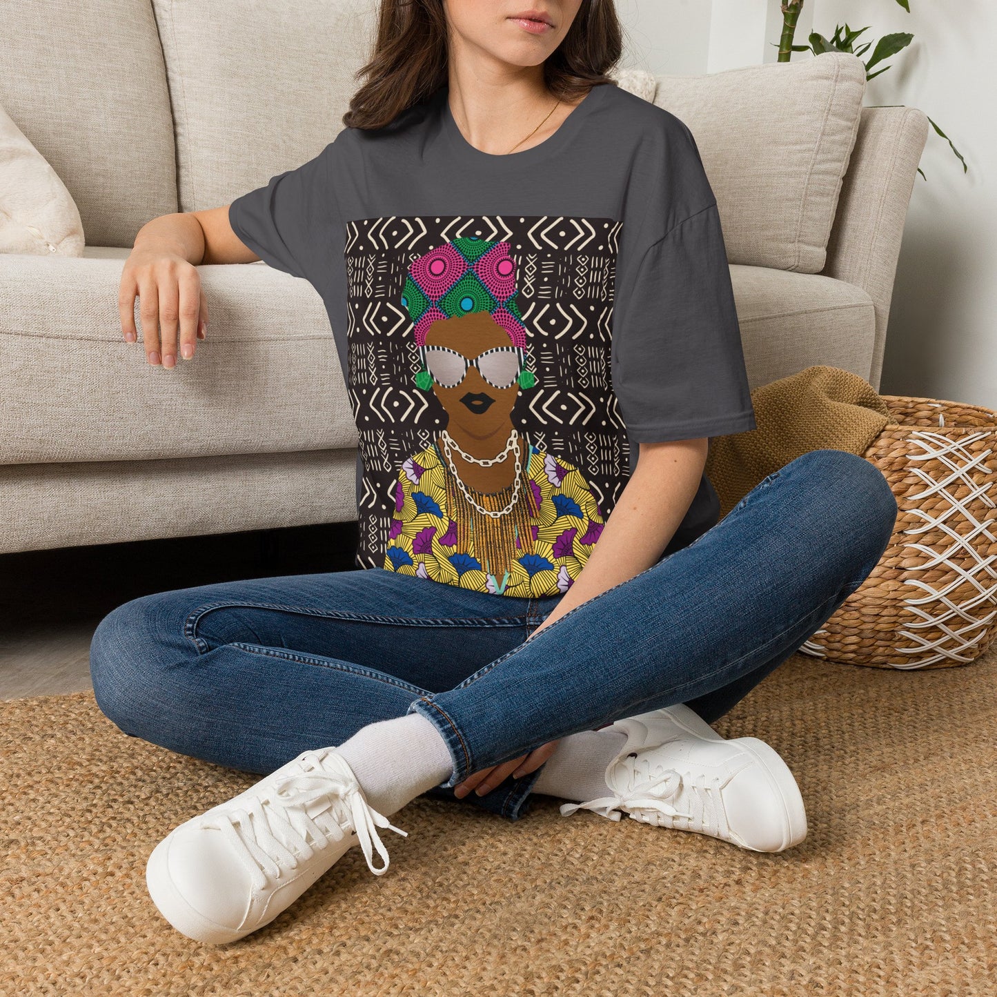 Sabi - Floral on Mudcloth Unisex Softstyle T-Shirt