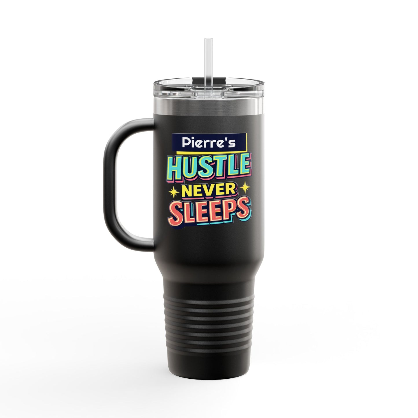 Hustler ever Sleeps Personalized Insulated Travel Mug, 40oz, Stylish Travel Companion, Premium Coffee Mug, Gifts for Him