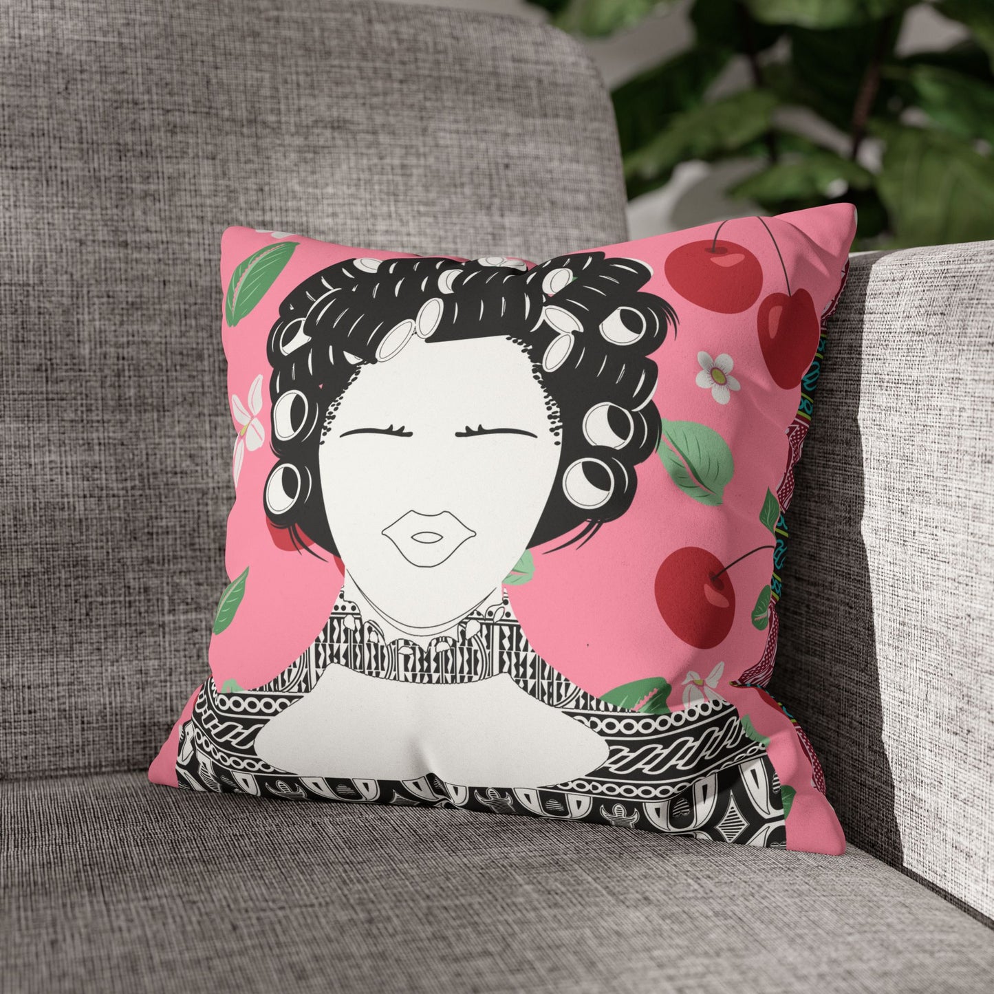 Chantal(BW) Two-Sided Faux Suede Square Pillow Case on Cowries and Cherries