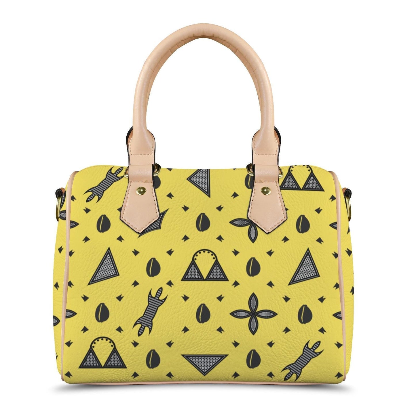 Yellow Vegan Leather Satchel Handbag, Black or Khaki
