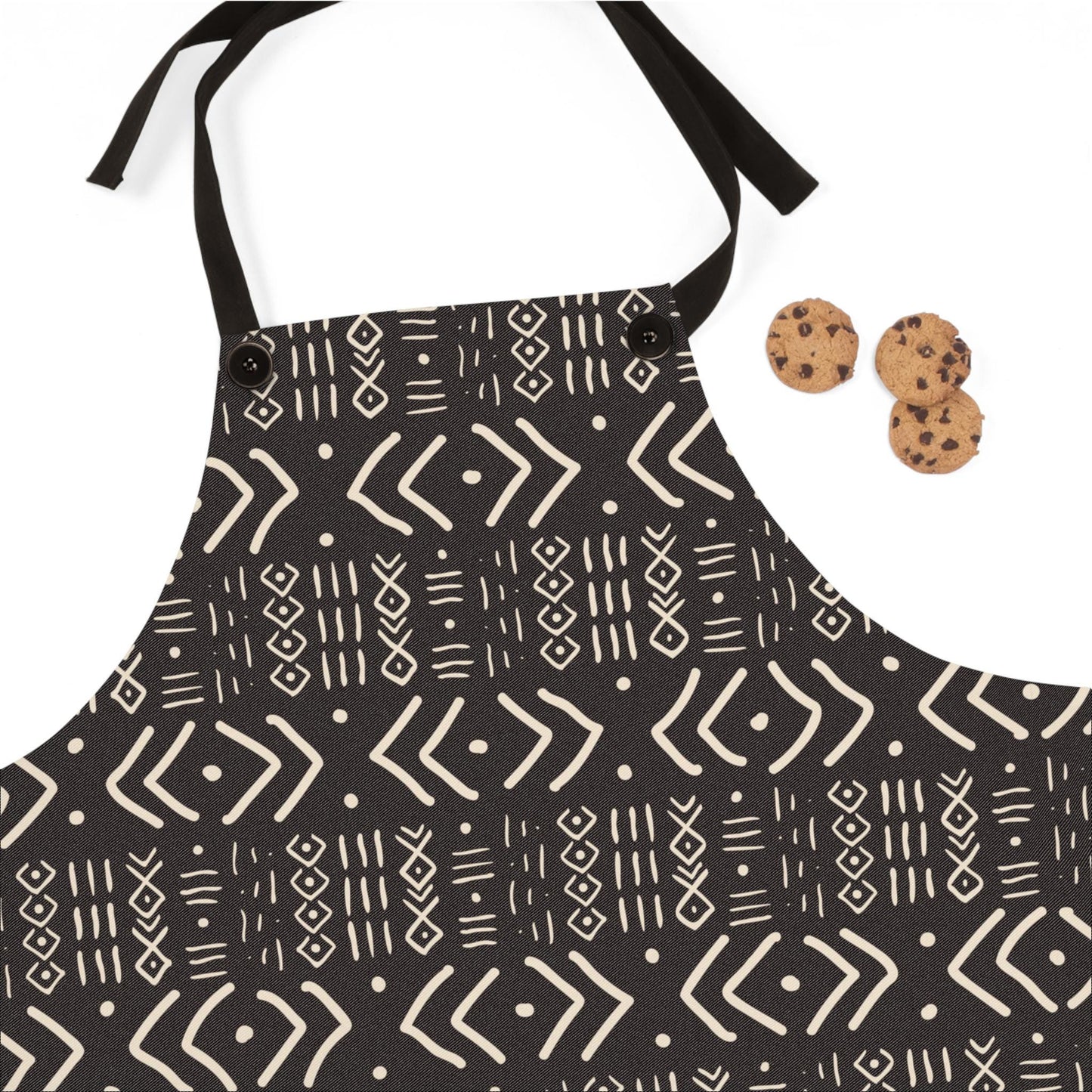 Mudcloth Print Apron, African Kitchen Gardening Apron, Retro Cooking Style, Polyester Fabric