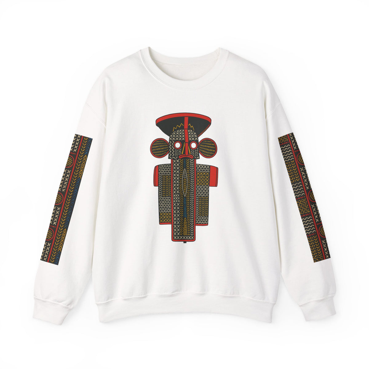 Unisex Elephant Mask Cotton Blend Sweatshirt, Colorful African-Inspired Crewneck