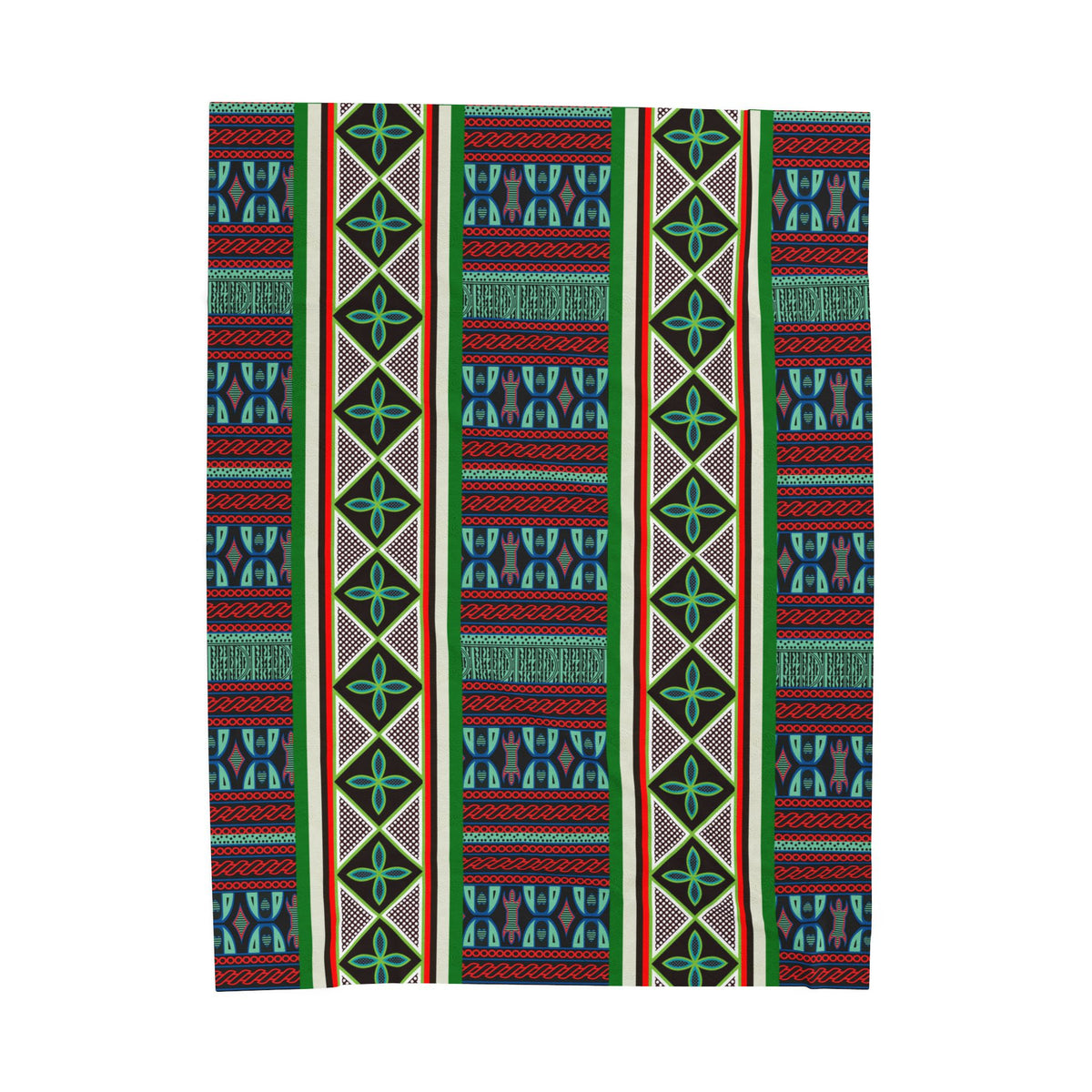 Aqua Red Toghu with Strip Velveteen Plush Blanket