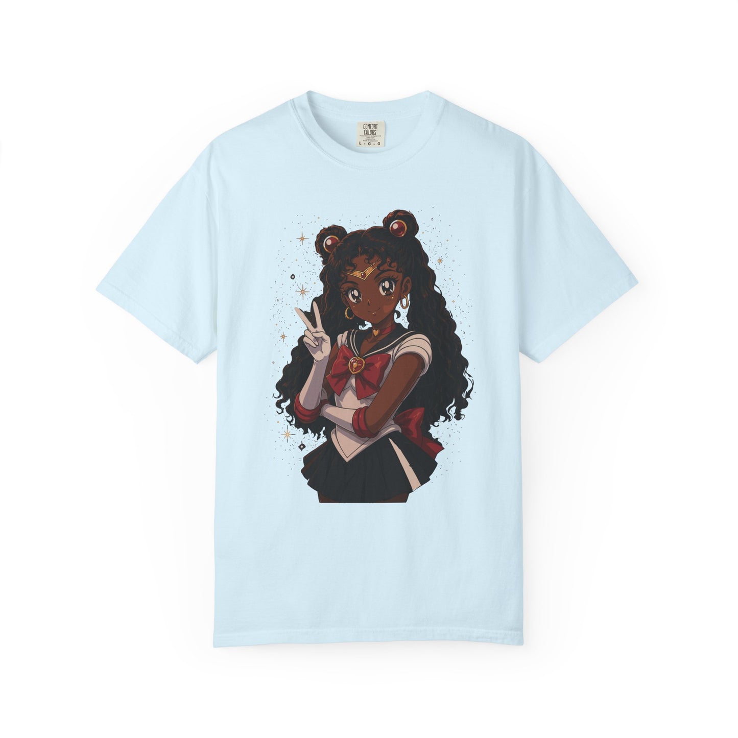 Melanin Magic Anime Tee, Black Anime Girl Shirt, Afro Magical Girl Tee, African Streetwear Graphic, Unisex Garment-Dyed T-Shirt