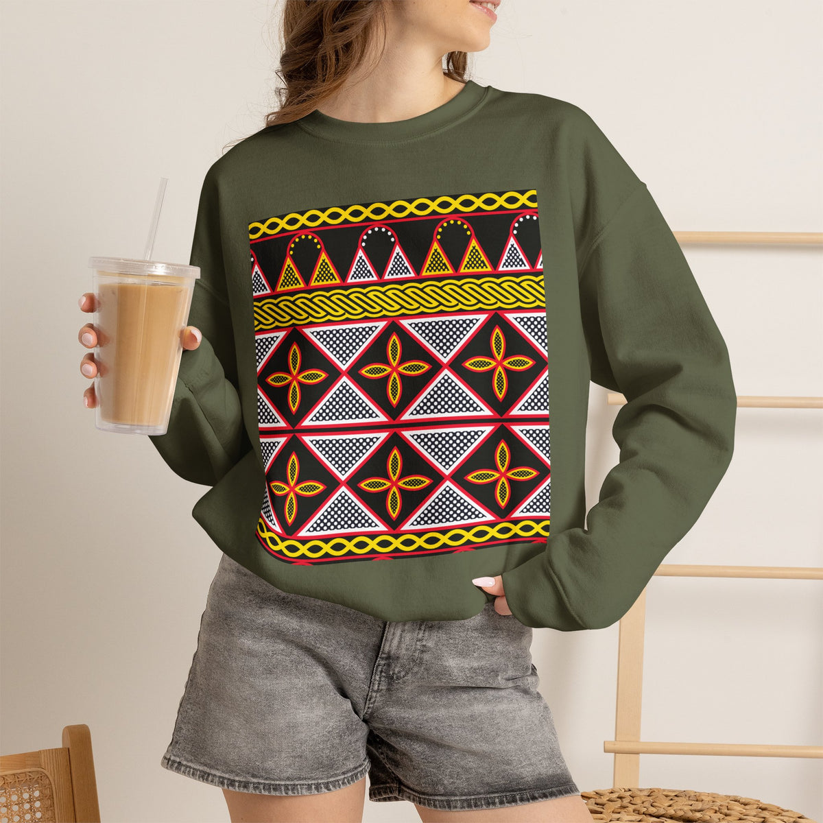 Toghu Panel Unisex Heavy Blend Crewneck Sweatshirt, African-Inspired Front & Back Design