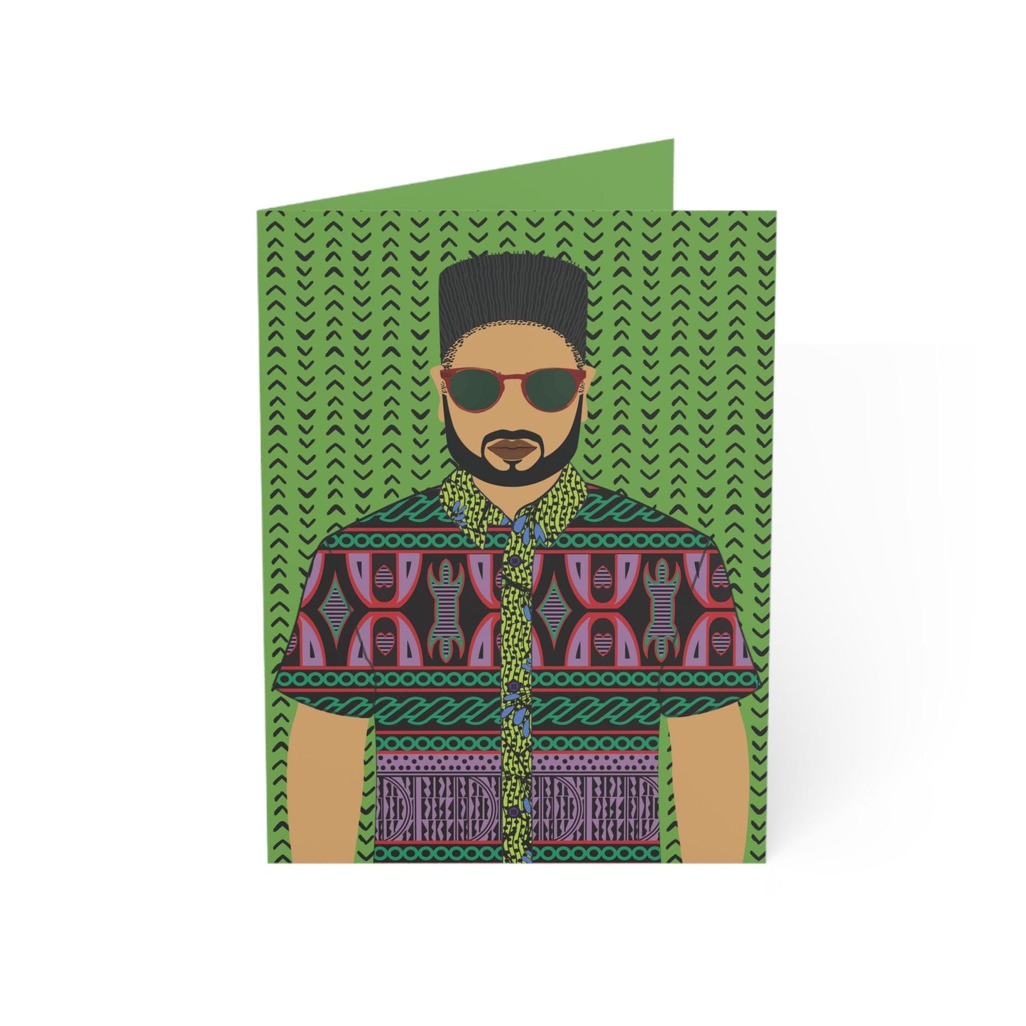 Phillipe(Sand) in Purple Toghu on Green Mudcloth - African Greeting Cards (1pc, 10pc)